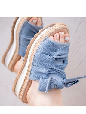 Free People Chambray Blue Knotted Espadrille Platform Sandals